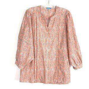 J Mclaughlin Laramie Silk Blend Blouse Heron Bird Print Sz L